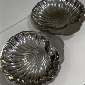 Silver Shell-Shaped Vollrath stainless Serving Dishes. 11”x 21”x 2”. Set of 2.